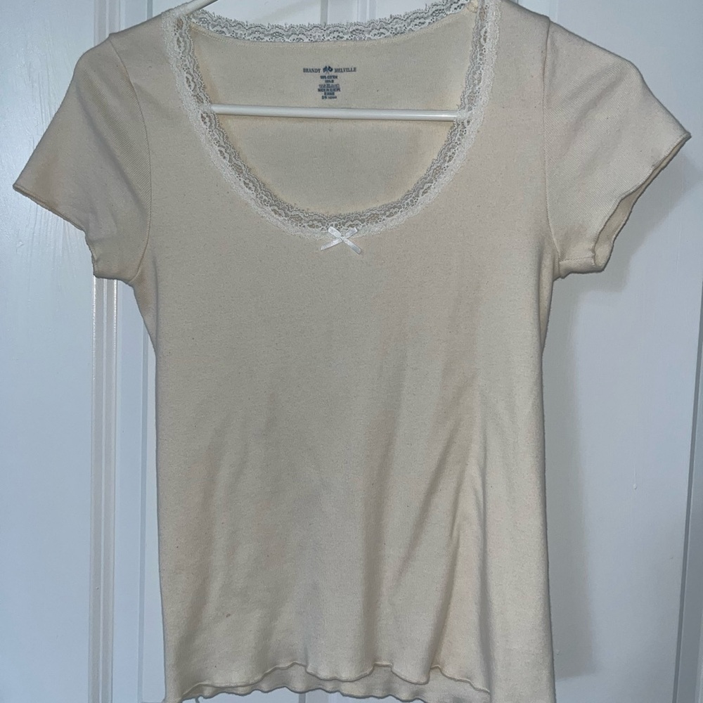 Women's Cream Lace Trim Top